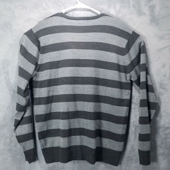 Paper Denim Cloth Black & Gray Striped V Neck Shirt Sweater Mens Sz L Pullover - Picture 9 of 10